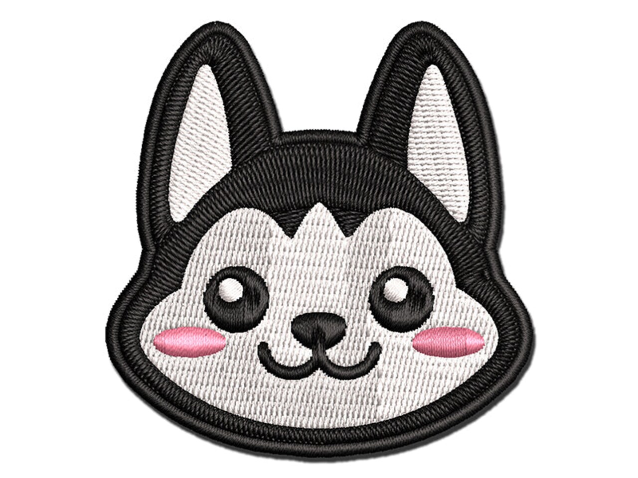 Chibi Husky Dog Head Multi-Color Embroidered Iron-On or Hook & Loop Patch Applique